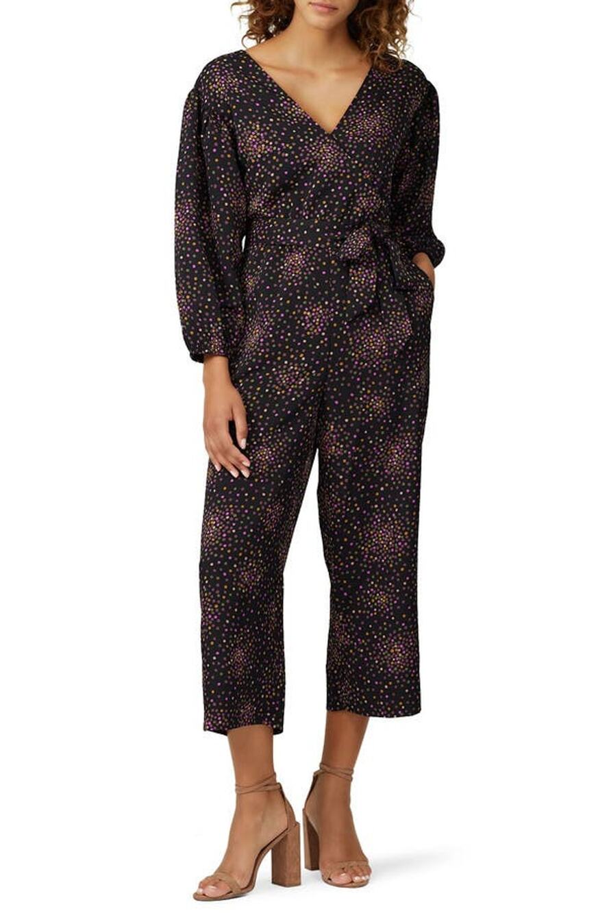 Kate Spade Disco Dots Jumpsuit Crepe V Neck Black Belted Wrap Crepe 4